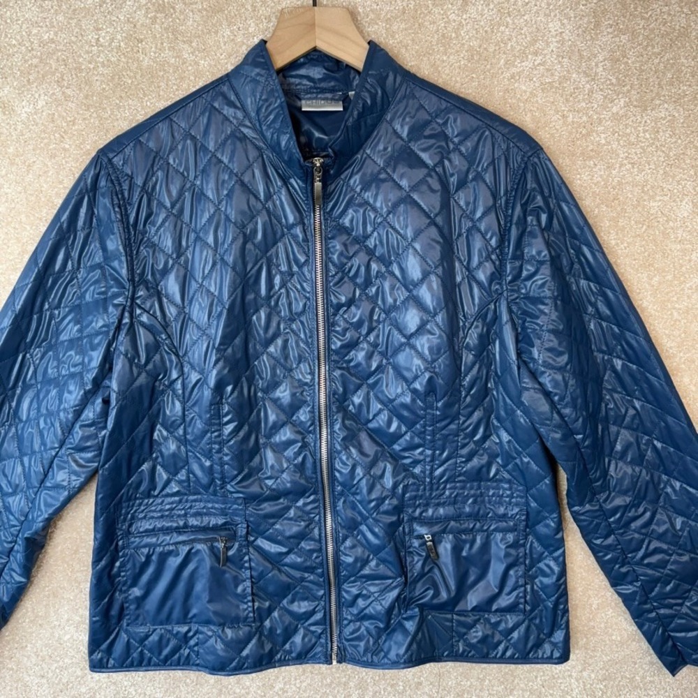 Chicos Quilted Zip Up Jacket Blue Size Large Lightweight Puffer Size 2 - Picture 2 of 6